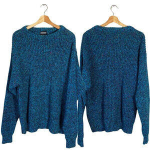 Vintage Interchange Wool 90s Knit Crew Neck Pullover Sweater Women's Large Blue